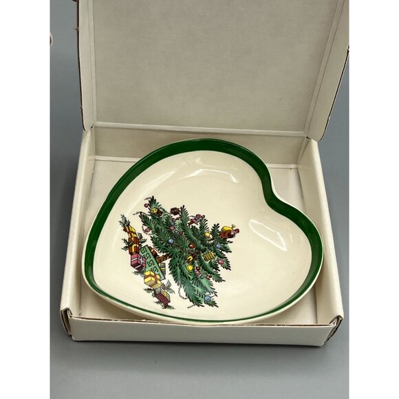 Spode Christmas Tree Heart-Shaped Candy Nut Trinket Dish 4" England Boxed Vtg - Picture 8 of 9